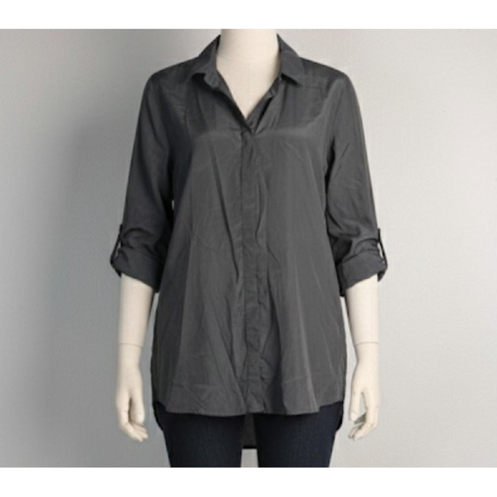 Ayres Shirt Womens Large Gray Sunshine Button Front Long Sleeve Top‎ Lightweight